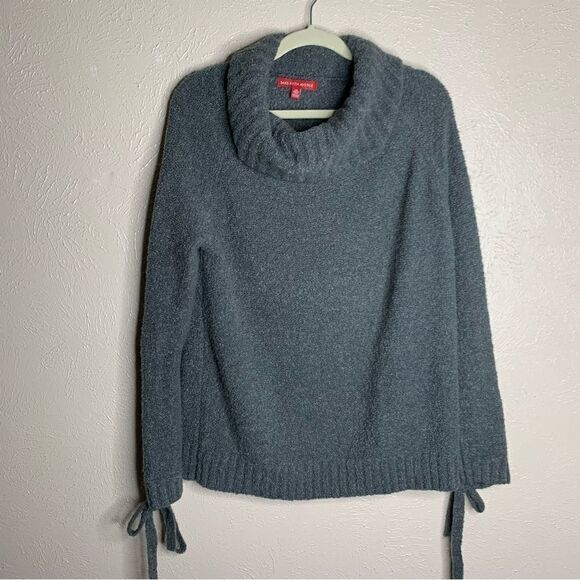 Saks fifth avenue popcorn knit wool blend turtleneck sweater tie cuffs gray - Picture 1 of 9